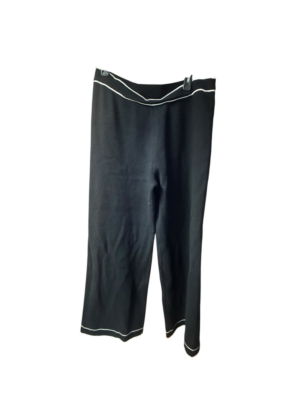 Elie Tahari Black Wide-Leg Knit Pants with White Contrast Trim - Picture 4 of 5